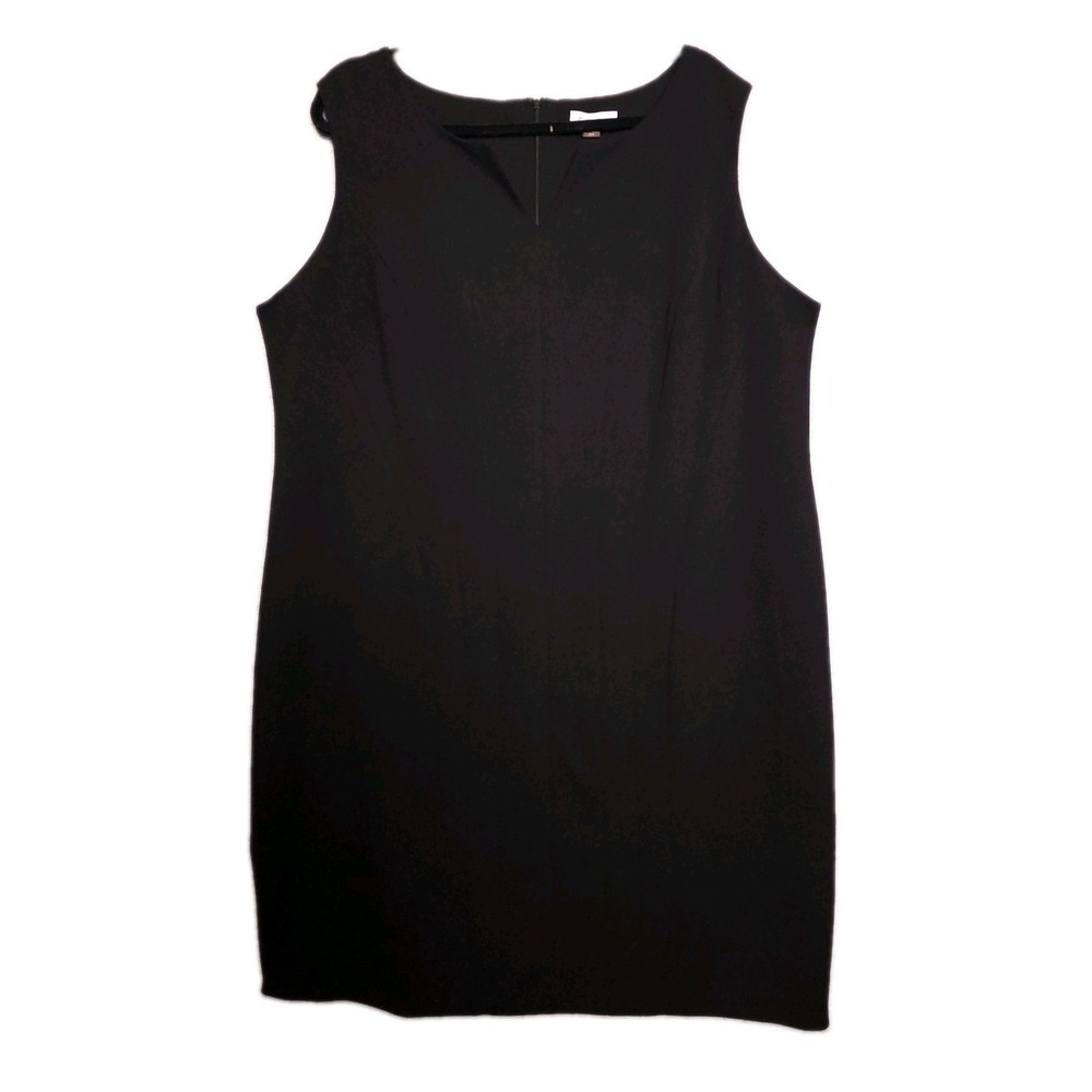 Calvin Klein Women's Plus 20W Black V-Neck Sleeveless Seamed Sheath Knee Dress